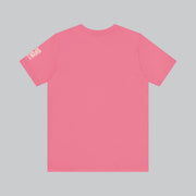 Image of pink color t shirt back with saying "make motherhood great again" in white text with REDGlare arrow logo celebrating motherhood and not wokeness